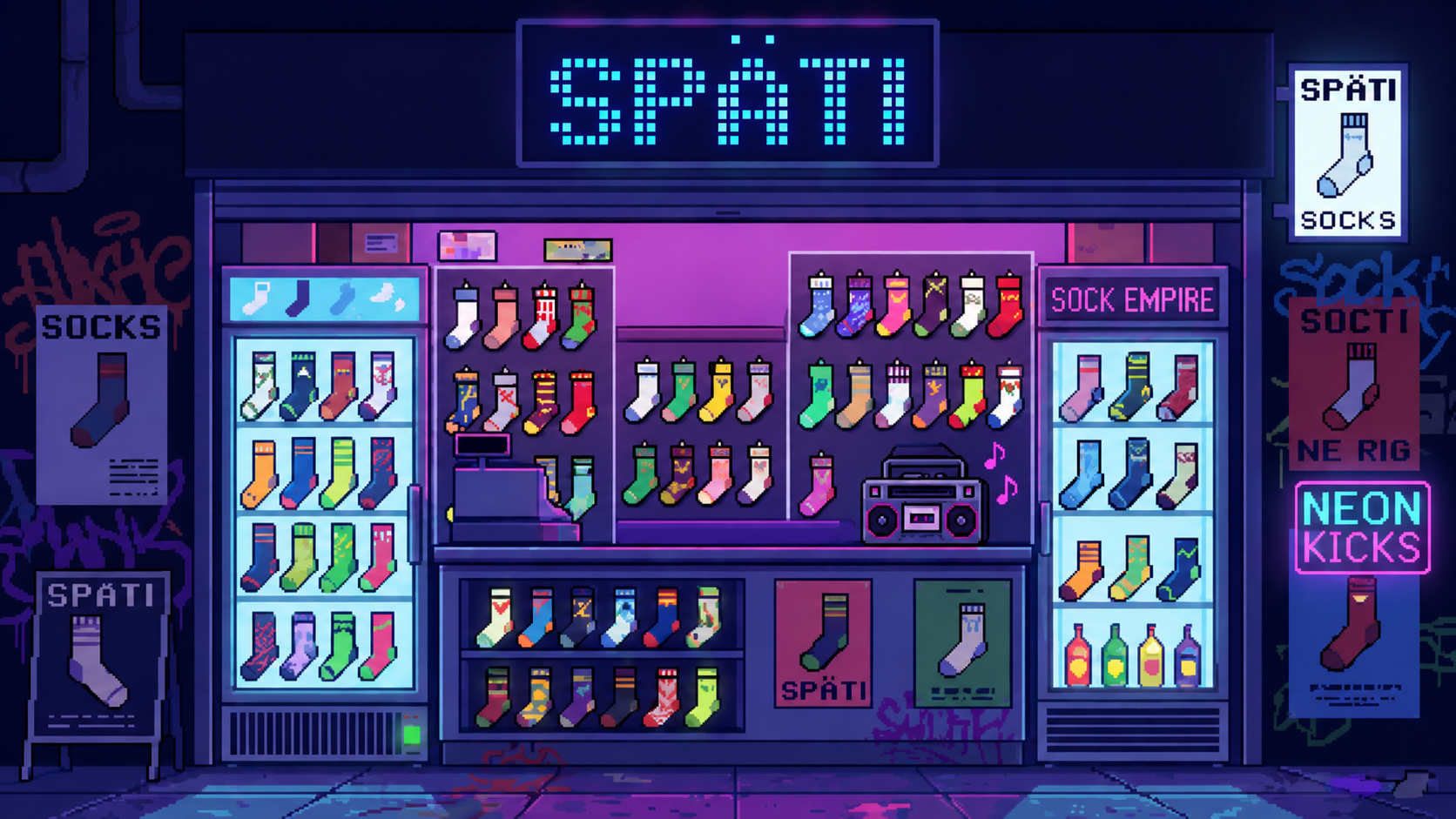 Pixel art Späti sock shop